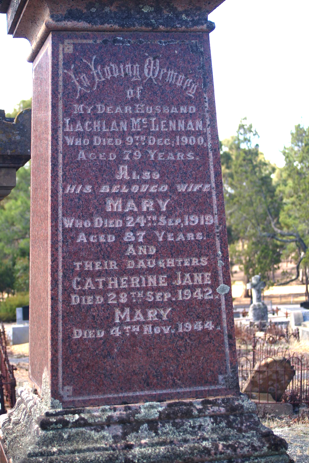 Photo of headstones/Lachlan McLENNAN d1900 hdstn Clunes & Mary, Catherine Jane, Mary